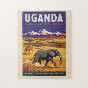 Uganda Safari Illustration Travel Art Vintage Jigsaw Puzzle