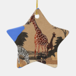Uganda Wildlife Map Art Print Ceramic Ornament