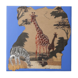Uganda Wildlife Map Art Print Ceramic Tile