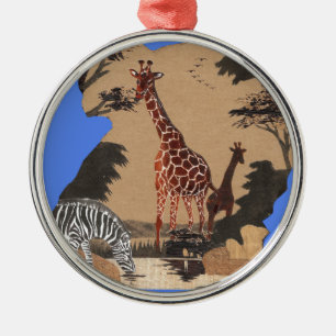 Uganda Wildlife Map Art Print Metal Tree Decoration