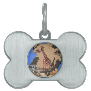Uganda Wildlife Map Art Print Pet ID Tag