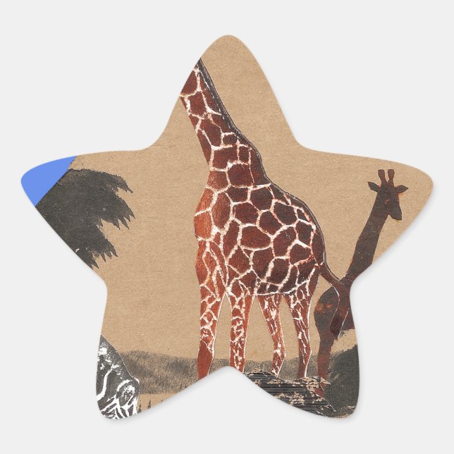 Uganda Wildlife Map Art Print Star Sticker (Front)