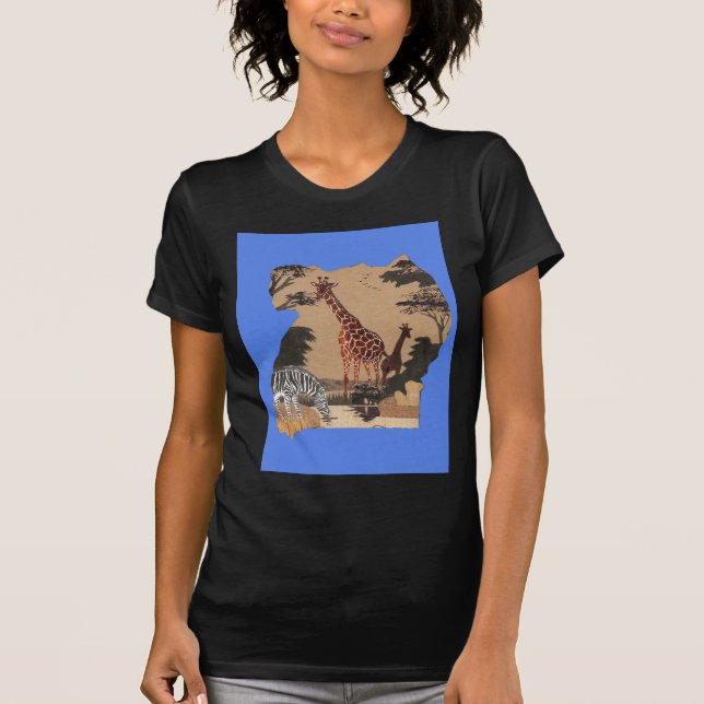 Uganda Wildlife Map Art Print T-Shirt (Front)
