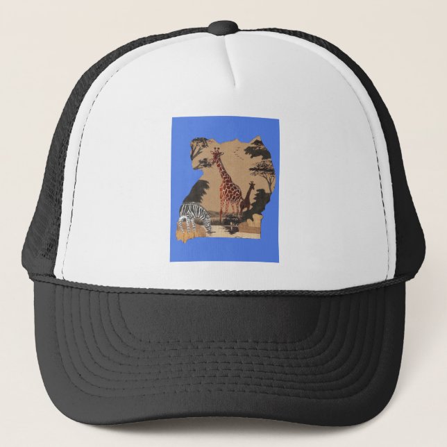 Uganda Wildlife Map Art Print Trucker Hat (Front)