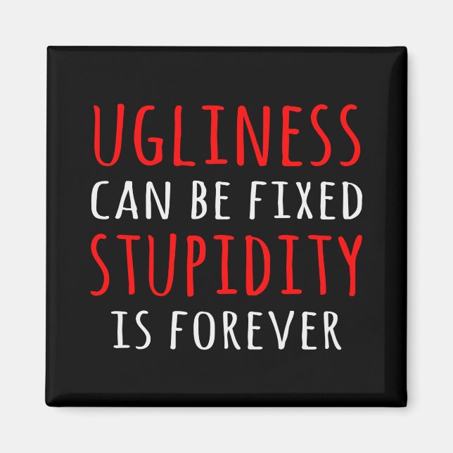 Ugliness can be fixed stupidity is forever magnet (Front)