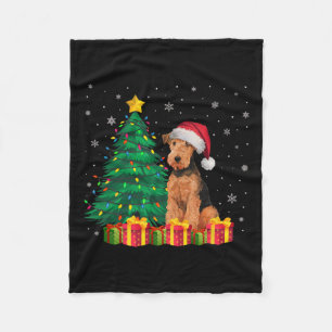 Ugly Airedale Terrier Santa Hat Christmas Lights D Fleece Blanket