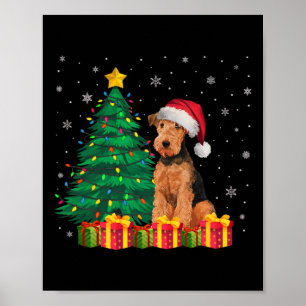 Ugly Airedale Terrier Santa Hat Christmas Lights D Poster