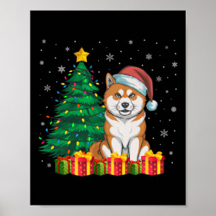 Ugly Akita Inu Santa Hat Christmas Lights Dog Love Poster