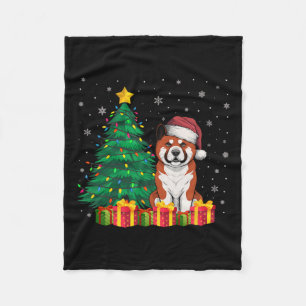 Ugly Akita Santa Hat Christmas Lights Dog Lover Xm Fleece Blanket