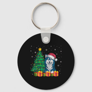 Ugly Alaskan Klee Kai Santa Hat Christmas Lights D Key Ring