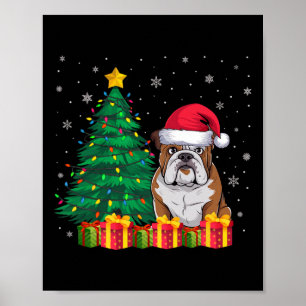 Ugly American Bulldog Santa Hat Christmas Lights D Poster