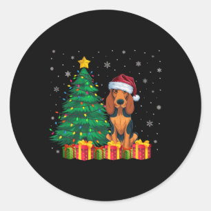Ugly American English Coonhound Santa Hat Xmas Lig Classic Round Sticker