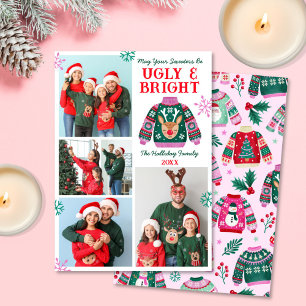 Ugly and Bright 4 Photo Christmas Sweater Collage Holiday Card