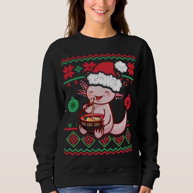 Ugly Anime Christmas Sweater Kawaii Axolotl Eating (Front)