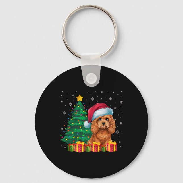 Ugly Apoo Santa Hat Christmas Lights Dog Lover Xma Key Ring (Front)