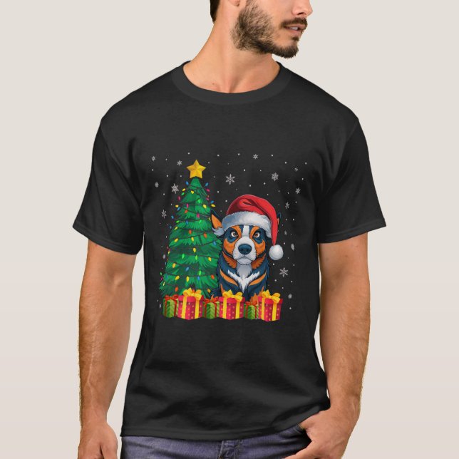 Ugly Australian Cattle Santa Hat Christmas Lights  T-Shirt (Front)