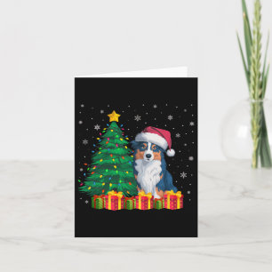 Ugly Australian Shepherd Santa Hat Christmas Light Card