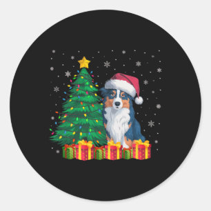 Ugly Australian Shepherd Santa Hat Christmas Light Classic Round Sticker