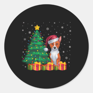 Ugly Basenji Santa Hat Christmas Lights Dog Lover Classic Round Sticker