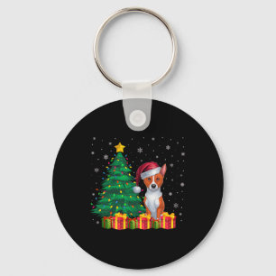 Ugly Basenji Santa Hat Christmas Lights Dog Lover Key Ring