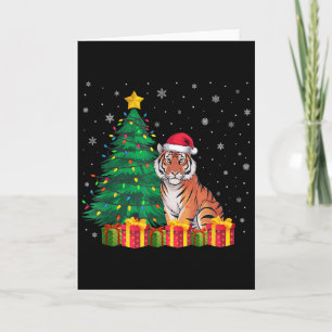 Ugly Bengal Tiger Santa Hat Christmas Tree Lights  Card