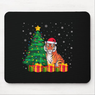 Ugly Bengal Tiger Santa Hat Christmas Tree Lights  Mouse Pad