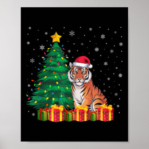 Ugly Bengal Tiger Santa Hat Christmas Tree Lights  Poster