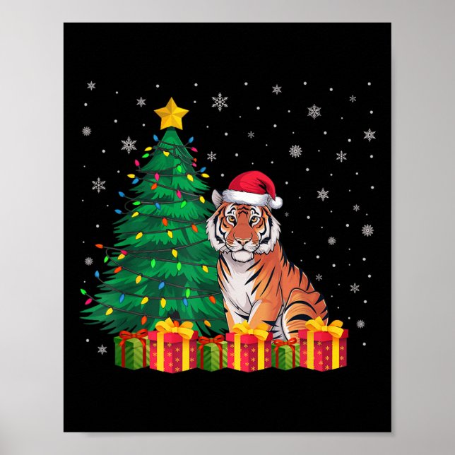 Ugly Bengal Tiger Santa Hat Christmas Tree Lights  Poster (Front)