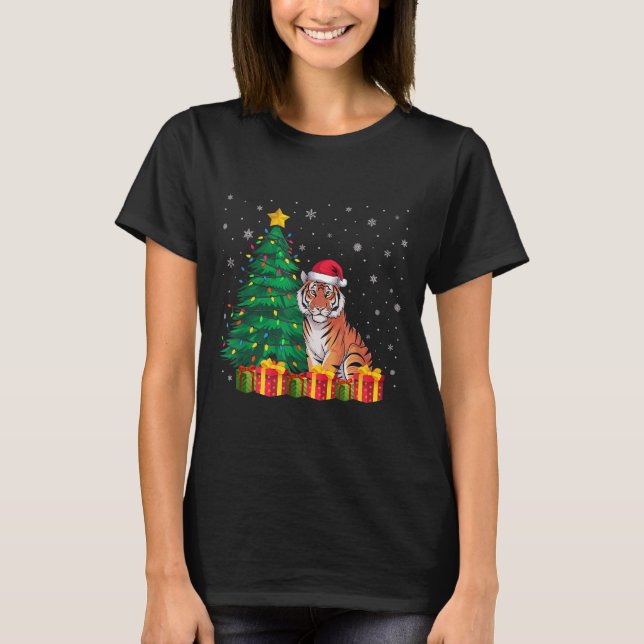 Ugly Bengal Tiger Santa Hat Christmas Tree Lights  T-Shirt (Front)
