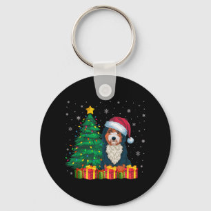 Ugly Bernedoodle Santa Hat Christmas Lights Dog Lo Key Ring