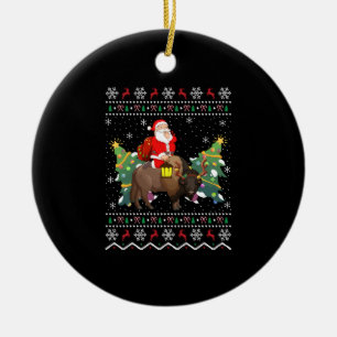 Ugly Bison Xmas Gift Funny Santa Riding Bison Chri Ceramic Ornament