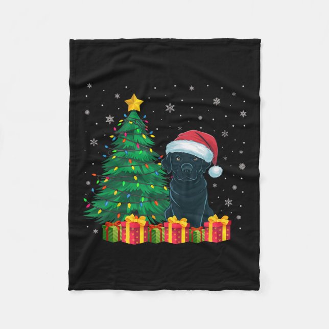 Ugly Black Labrador Santa Hat Christmas Lights Dog Fleece Blanket (Front)