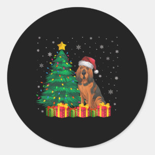 Ugly Bloodhound Santa Hat Christmas Lights Dog Lov Classic Round Sticker