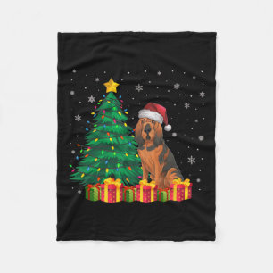 Ugly Bloodhound Santa Hat Christmas Lights Dog Lov Fleece Blanket