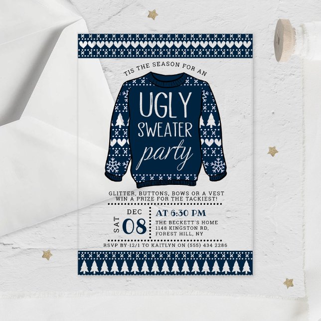 Ugly Blue Christmas Sweater Holiday Party Acrylic Invitations (Creator Uploaded)