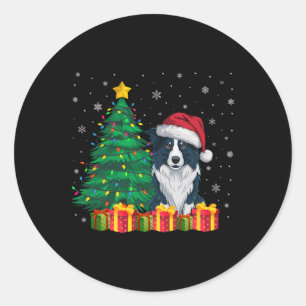 Ugly Border Collie Santa Hat Christmas Lights Dog Classic Round Sticker