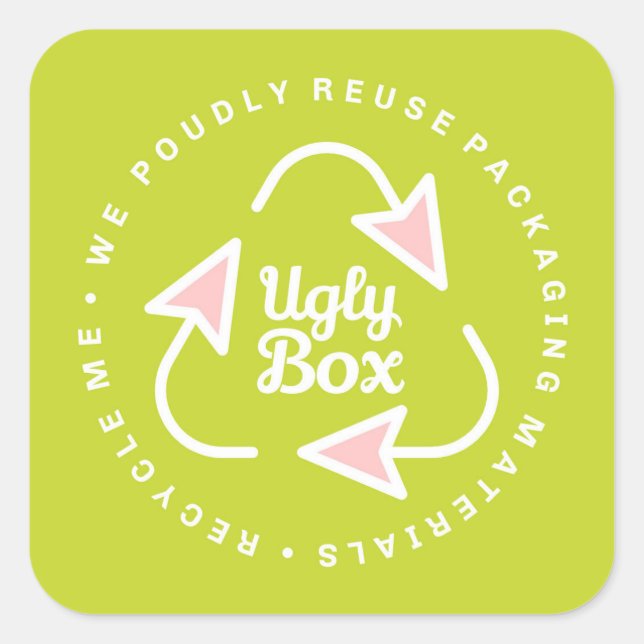 Ugly Box Recycled Packaging Sticker Lime & Pink (Front)