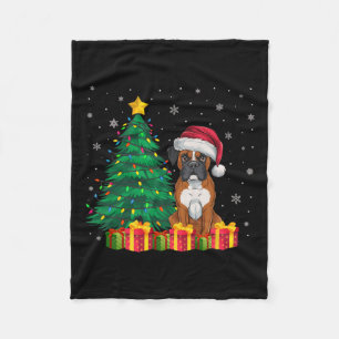 Ugly Boxer Santa Hat Christmas Lights Dog Lover Xm Fleece Blanket