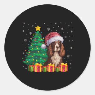 Ugly Boykin Spaniel Santa Hat Christmas Lights Dog Classic Round Sticker