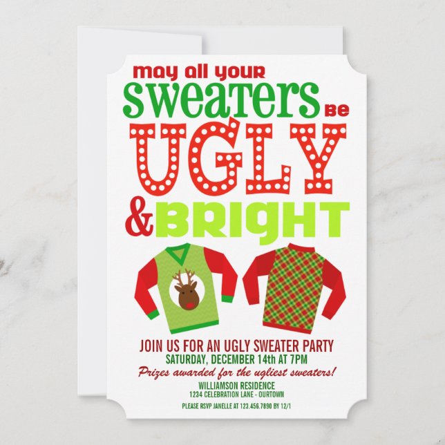 Ugly & Bright Christmas Sweaters Party Invitation (Front)