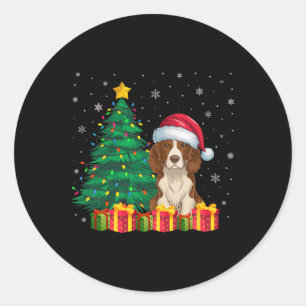 Ugly Brittany Spaniel Santa Hat Christmas Lights D Classic Round Sticker