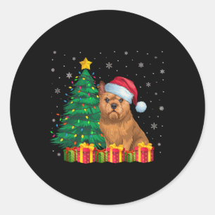 Ugly Brussels Griffon Santa Hat Christmas Lights D Classic Round Sticker