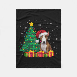 Ugly Bull Terrier Santa Hat Christmas Lights Dog L Fleece Blanket
