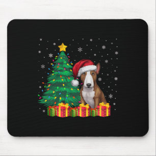 Ugly Bull Terrier Santa Hat Christmas Lights Dog L Mouse Pad