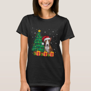 Ugly Bull Terrier Santa Hat Christmas Lights Dog L T-Shirt