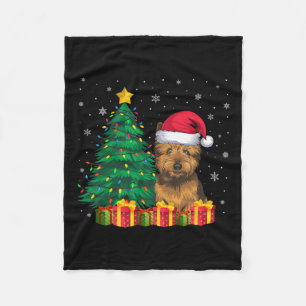 Ugly Cairn Terrier Santa Hat Christmas Lights Dog Fleece Blanket