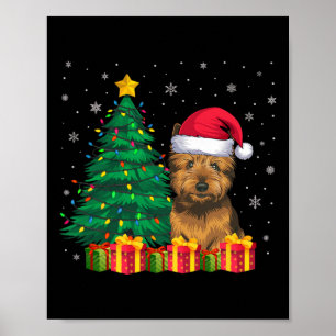 Ugly Cairn Terrier Santa Hat Christmas Lights Dog Poster