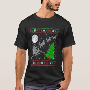 Ugly Cattle Dog Xmas Lighting Tree Santa Riding Ca T-Shirt