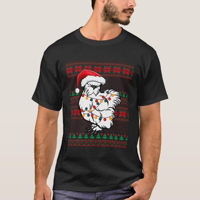Ugly Chicken Santa Lights Silkie Chicken T-Shirt (Front)