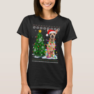 Ugly Chihuahua Dog Santa Hat Christmas Tree Light T-Shirt